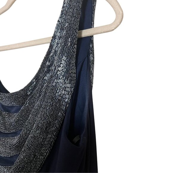 Jadore Evening Navy Beaded Neckline Gown Size 16 Wedding Gala Prom Pageant Opera - Picture 3 of 13